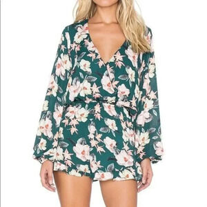 Show Me Your Mumu Emerald Green Floral Rocky Long Sleeve Romper M